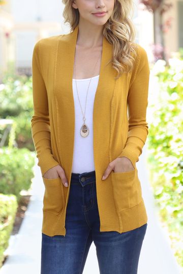 Rib Detail Open Front Pocket Cardigan