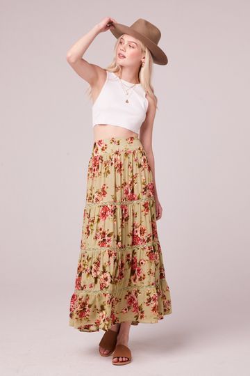 Merida Sage Floral Tiered Maxi Skirt