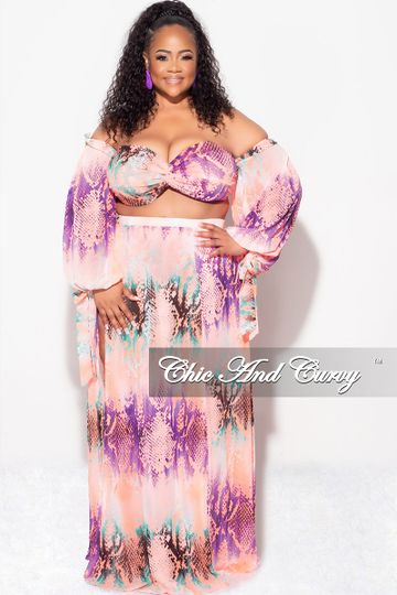Final Sale Plus Size 3pc Playsuit Set in Pink Multi-Color Snake Print