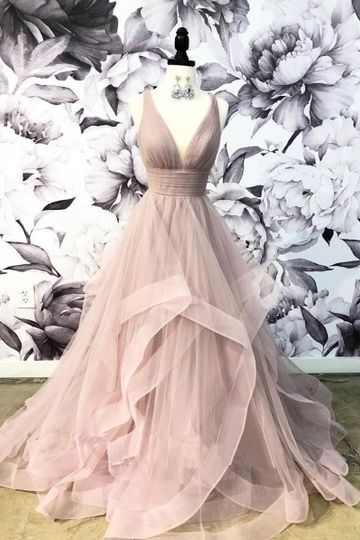 Open Back Prom Dresses with Straps V-neck Dusty Rose Prom Dress Fashion Evening Dress JKL1624