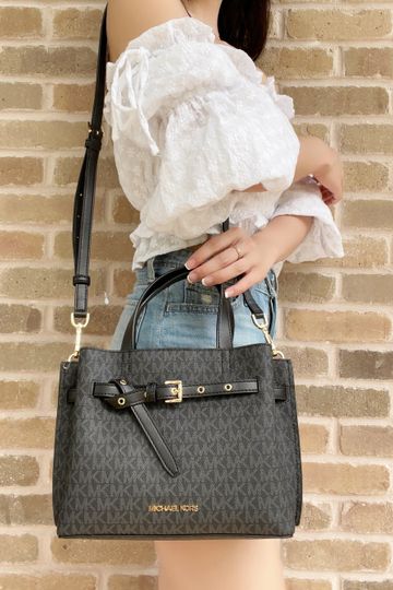 Michael Kors Emilia Small Satchel Crossbody Bag Black MK Signature