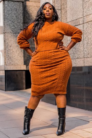 Rebdolls "Non Stop" Cable Knit Midi Skirt - Coffee