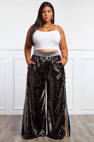 Esther Wide Leg Pants with Rainbow Stripes