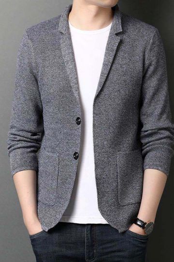 Mens Stand Collar Knit Blazer Cardigan