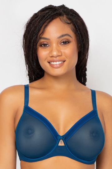 Sheer Mesh Full Coverage Unlined Underwire Bra - Blue Sapphire - Final Sale!