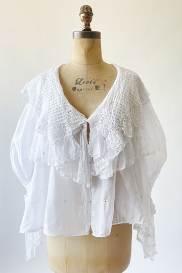 Antique Edwardian Cotton and Lace Ruffle Blouse