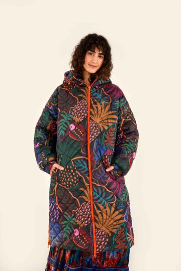 BLUE COOL LEOPARD LONG REVERSIBLE PUFFER JACKET