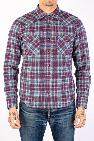 Iron Heart IHSH-309-PUR Ultra Heavy Classic Check Western Shirt - Purple