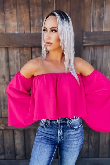 Chasing After You Off Shoulder Bell Sleeve Top - Fuchsia