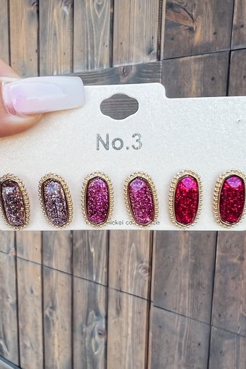 Glitter Earring Stud Set - Fuchsia Combo