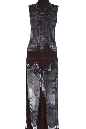 Jean Paul Gaultier Denim Trompe L'oeil Maxi Dress with Detachable Sleeves, SS97, Size 6 US