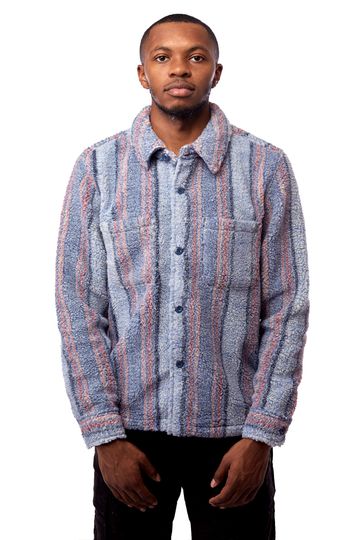 Stussy Stripe Sherpa Shirt 'Blue'