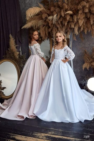 L2303 Modern First Communion Dress with Pockets