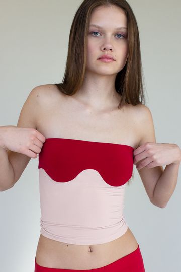ABSTRACT TUBE TOP PEONY PINK AND LIPSTICK RED