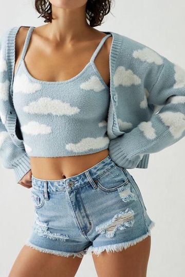 Two Piece Cloud Cropped Sweater and Cardigan Set