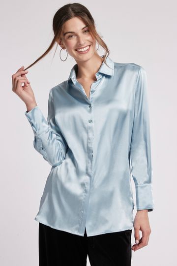 CHARLIE SILK CHARMEUSE SHIRT - BLUE SILVER