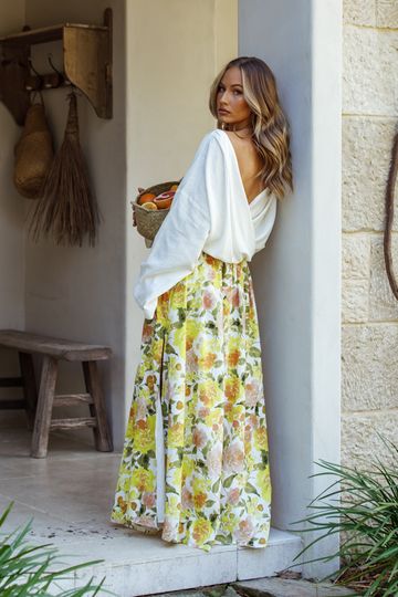 CARA MAXI SKIRT - YELLOW/ PEACH FLORAL