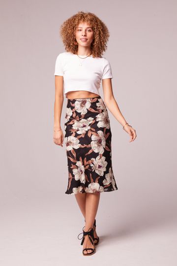 Rho Black Floral Slip Skirt
