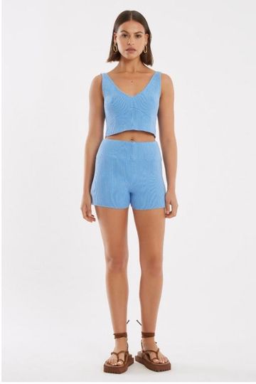 ZULU & ZEPHYR - COTTON BLEND KNIT CROP TOP - BLUE