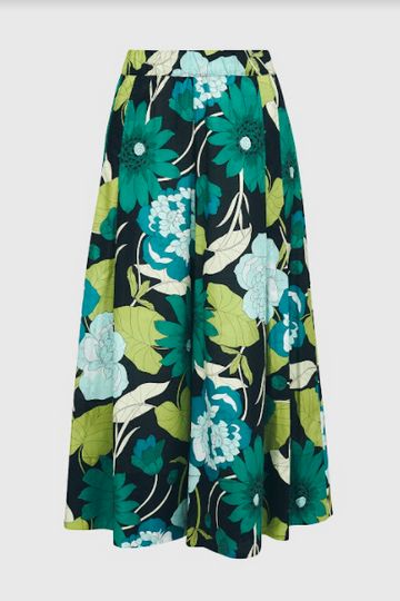 Alembika - Navy/Multi Woven Cotton Resort Floral 2 Pocket Wide Crop Pant