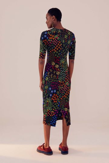 BLACK FRUIT GARDEN JERSEY DRESS