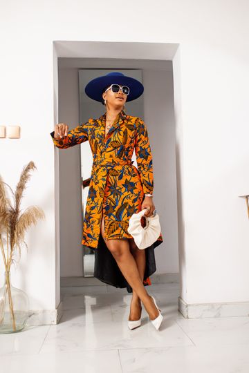 MOYO AFRICAN PRINT HI-LOW WRAP DRESS [ORANGE]