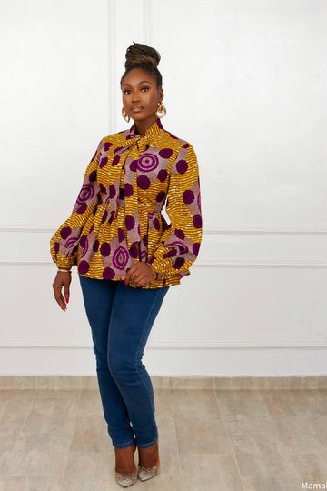 OLAMI AFRICAN PRINT BALLON SLEEVE TOP [MULTICOLOR]