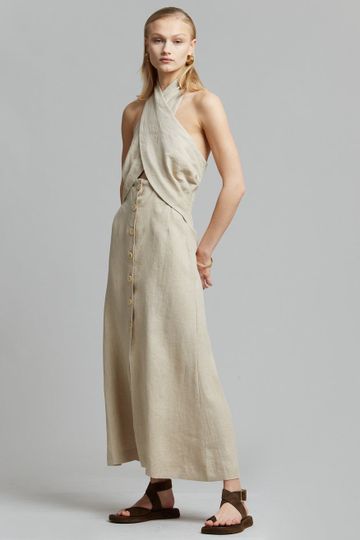 Nanushka Soffio Linen Halter Dress - Taupe