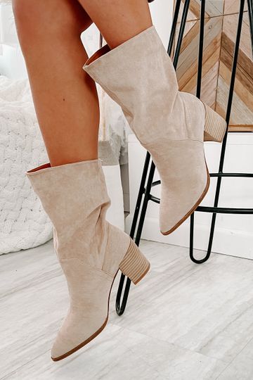 Don't Test Me Slouchy Pointed Toe Booties (Taupe)