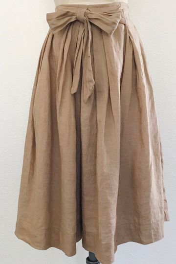 Zara Tan Pleated Linen Circle Skirt