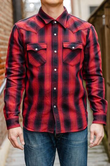 The Flat Head SNW-003L Ombre Flannel Western Flannel Shirt - Red/Black