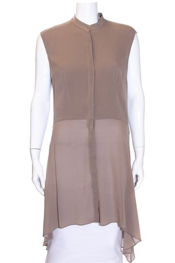 Brunello Cucinelli Taupe Silk Tunic Top SZ L