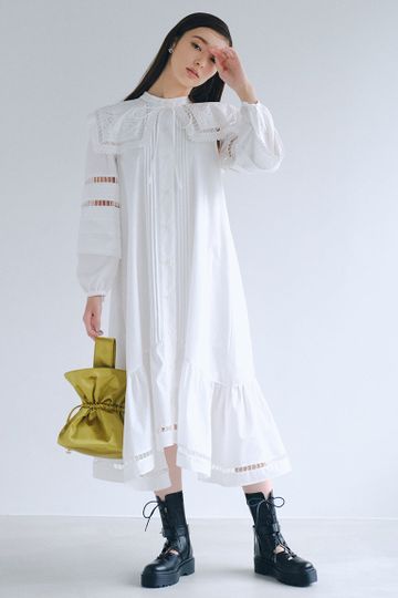 Perforated Lace Big Collar Dress