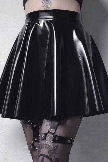 Atomic Black Plus Size Pleated PVC Gothic Skirt