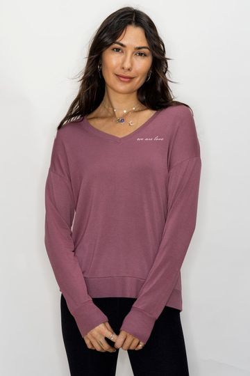 'We Are Love' Ultra-Soft V-Neck Pullover - Desert Mauve