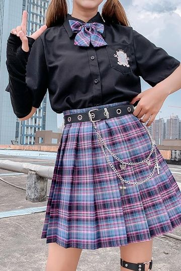 90s Style High Waist Plaid Pleated Mini Skirt