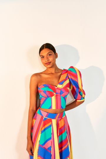 Bruna Stripes One Shoulder Crop Top