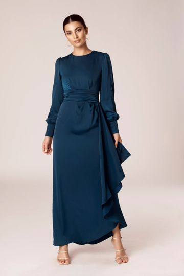 Anabelle Pleated Waist Ruffle Maxi Dress - Night Sky
