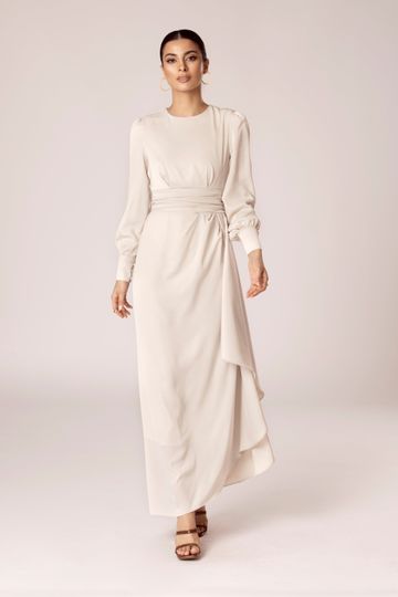 Anabelle Pleated Waist Ruffle Maxi Dress - Sand Dollar