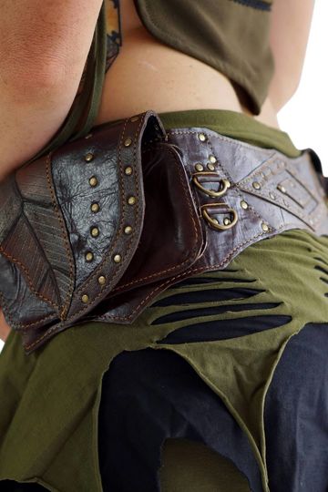 'Double Leaf Diamond' Leather Utility Belt- Brown F