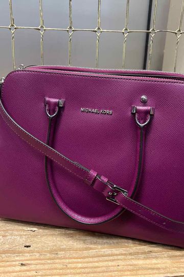 MICHAEL KORS Plum Purple Saffiano Leather Handled Tote Purse w/Crossbody