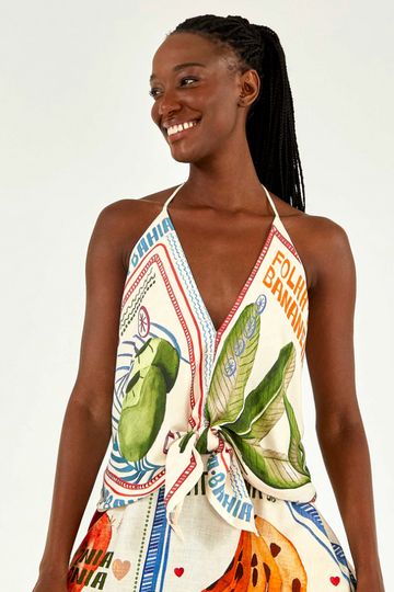 Farm Rio Our Stamps Halter Blouse 297260