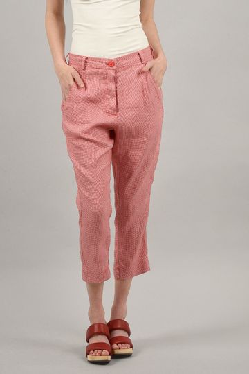 Rundholz Linen Check Trouser, Melon Red