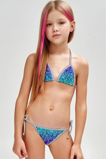 Ultraviolet Luisa Purple Triangle Two Piece Swim Bikini Set - Girls