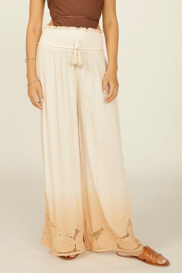 Nude Tonal Dip Dye Crochet Trim Wide Leg Pant