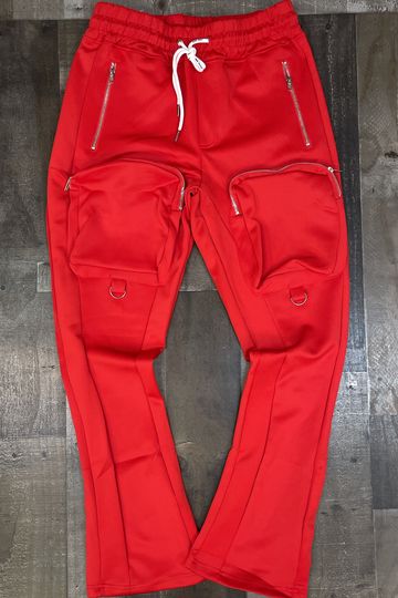 Motive Denim- Cargo stacked track pants (red)