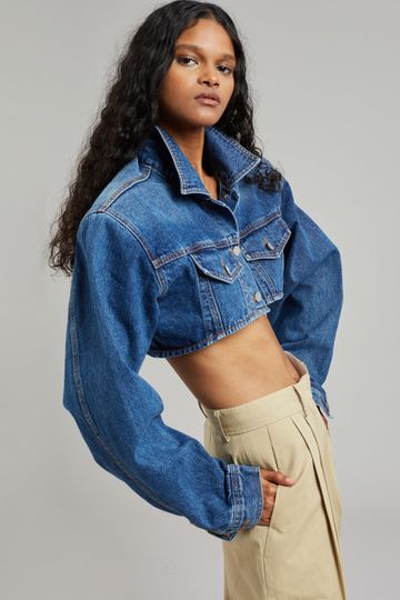 Kett Cropped Denim Jacket - Dark Indigo