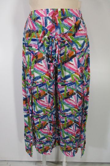 Shana - Lines/Multi Crinkle Knit Panel Overlay Tie Pant
