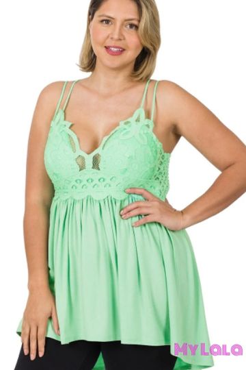Curvy Crochet Lace Cami (Green Mint)