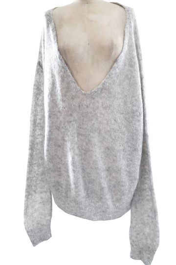 Free People Gray Oversized V Neck Alpaca Sweater